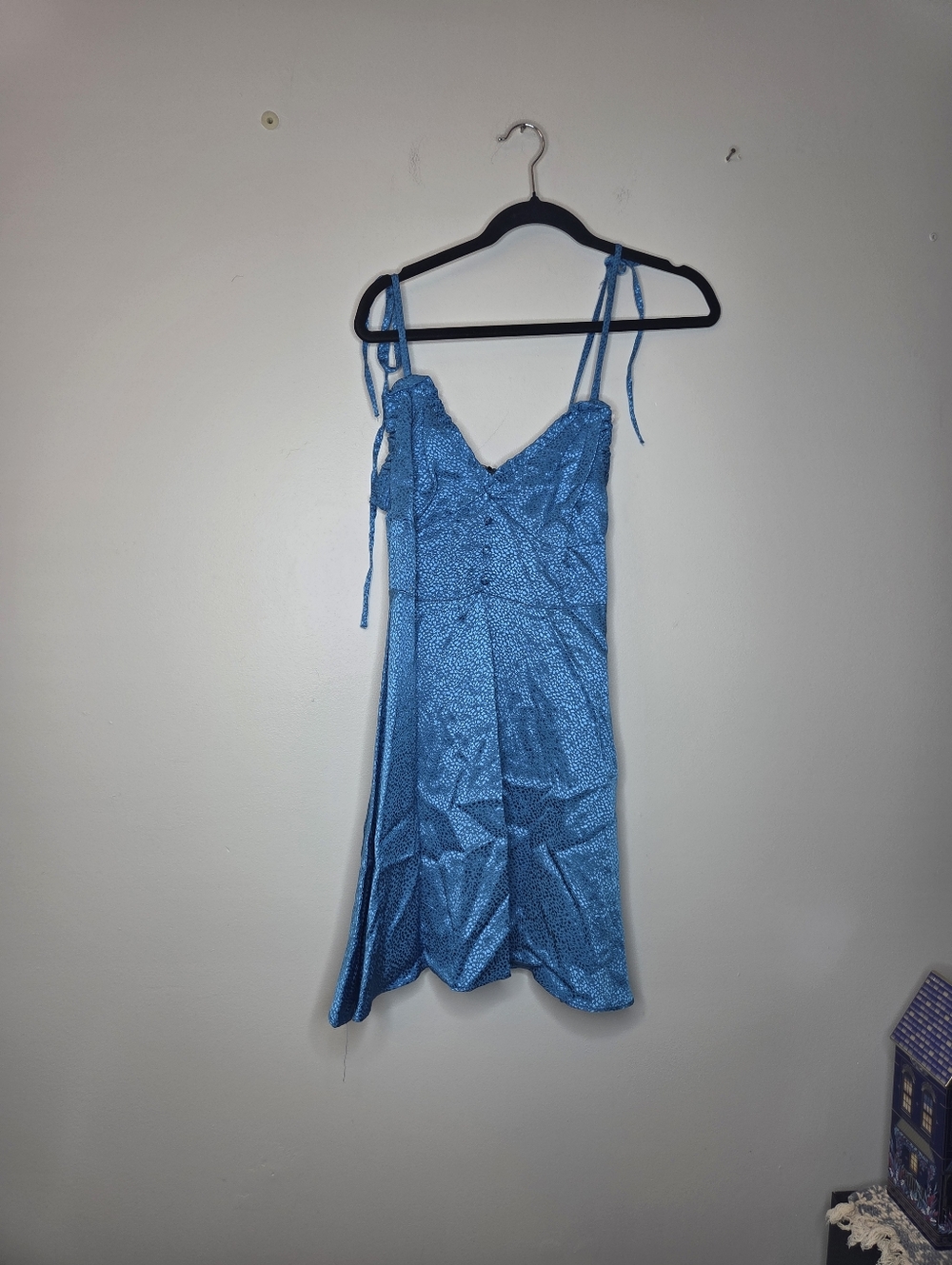 ZARA Bright Blue Textured Satin Button-Front Cami Dress, Dize S